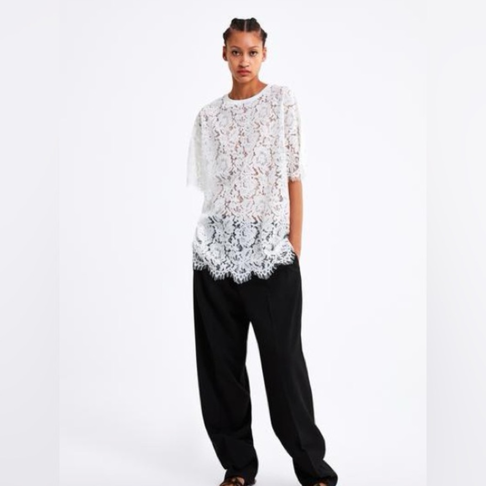 Zara LONG LACE BLOUSE